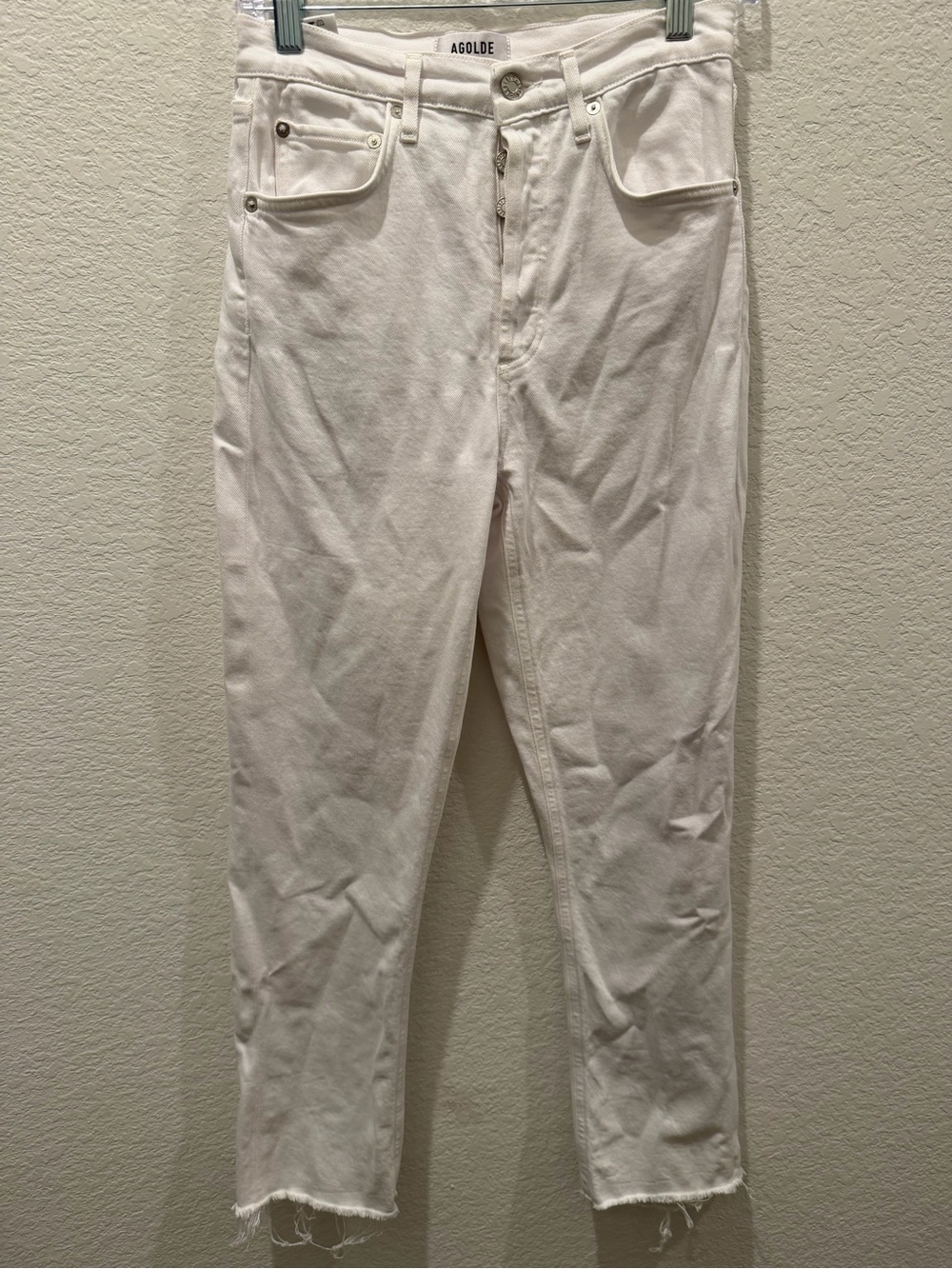 AGOLDE Los Angeles White High Rise Straight Leg Raw Hem Jeans Size 26